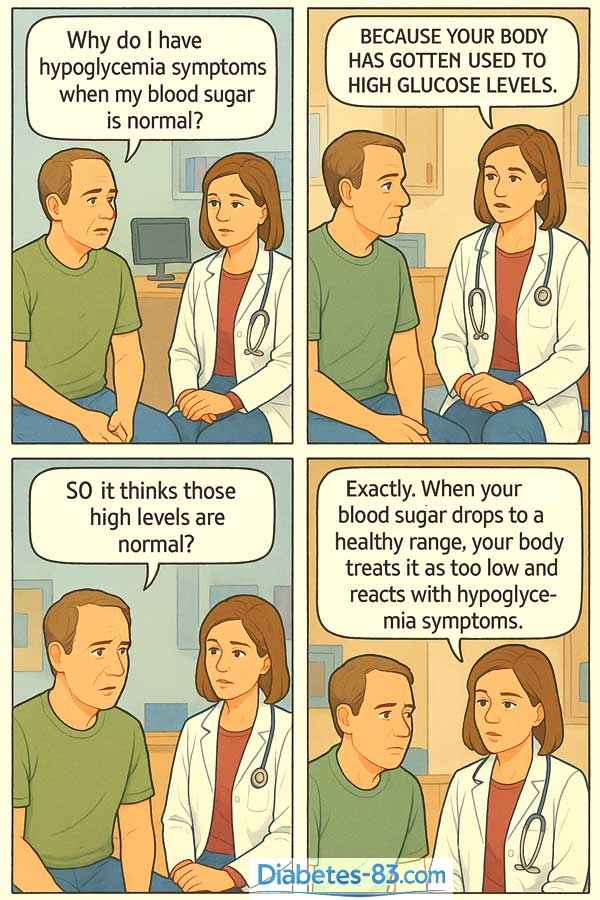 Hypoglycemia with normal blood sugar in diabetes